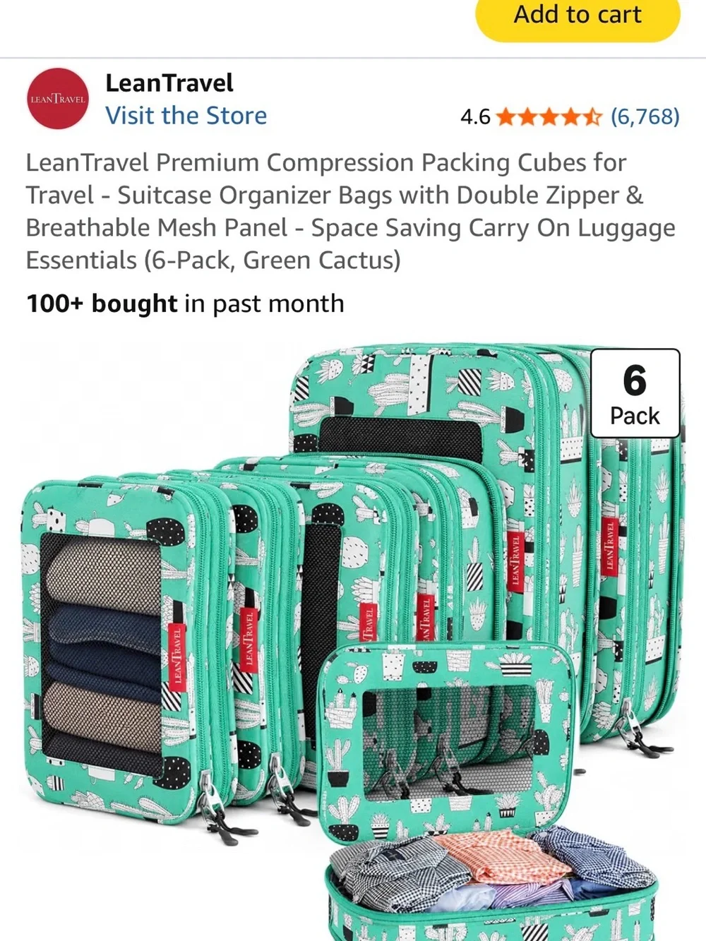 Cactus (3) Lean Travel Packing Cubes Compression dual zipper